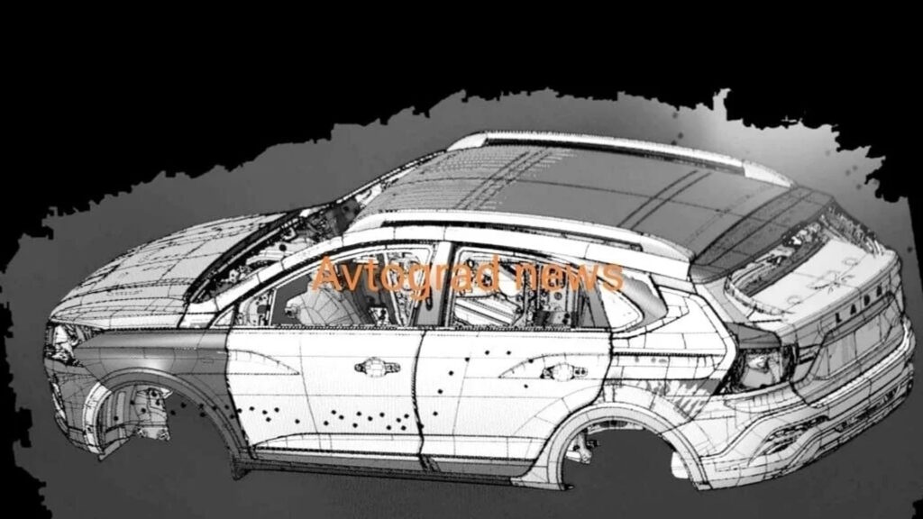 Кузов новой Лады Гранты в кузове универсал (вид сбоку) - скриншот из компьютерной среды проектирования