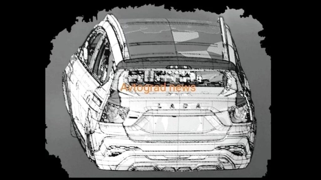 Кузов новой Лады Гранты в кузове универсал (вид сзади) - скриншот из компьютерной среды проектирования