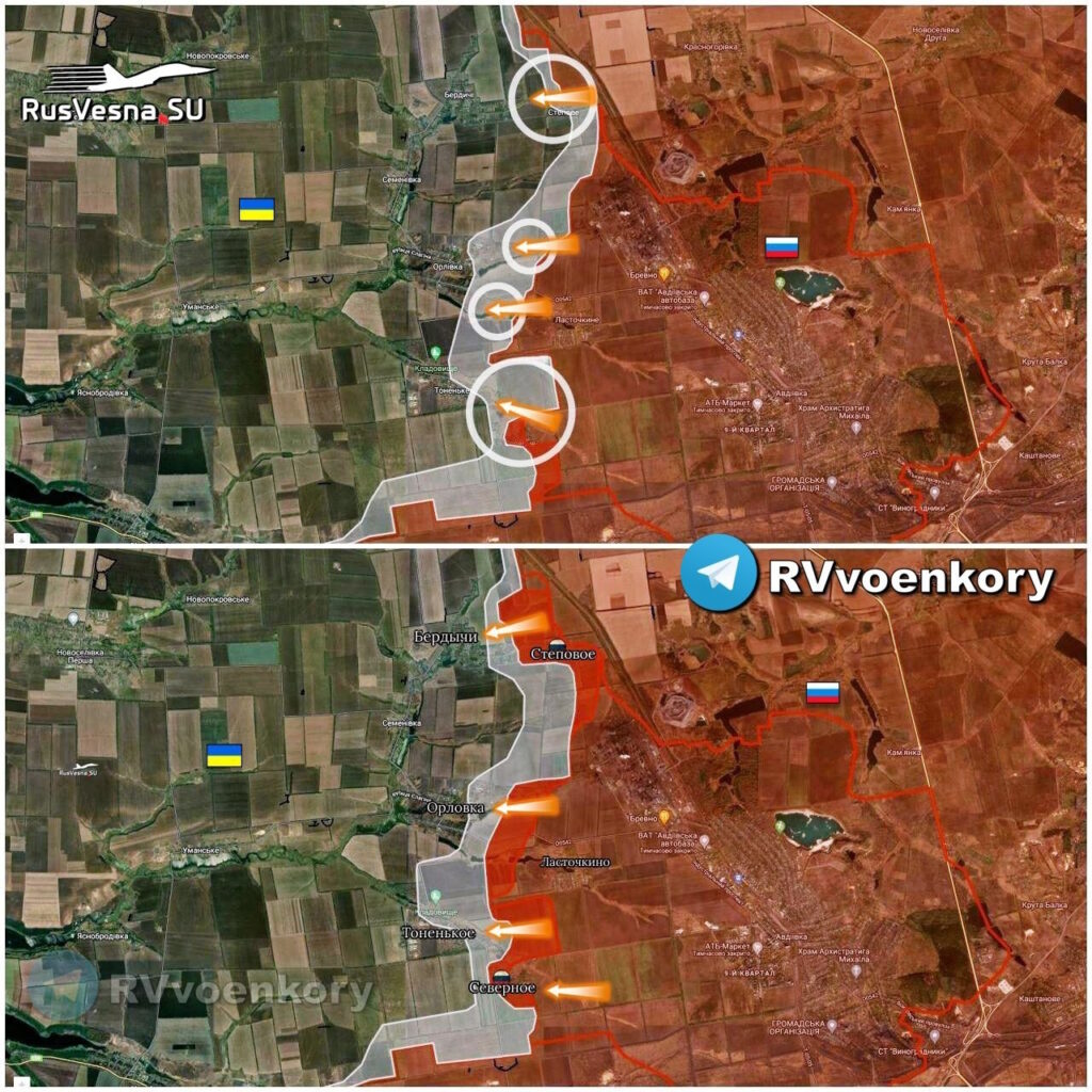 Наступление Российской армии западнее Авдеевки - карта боевых действий