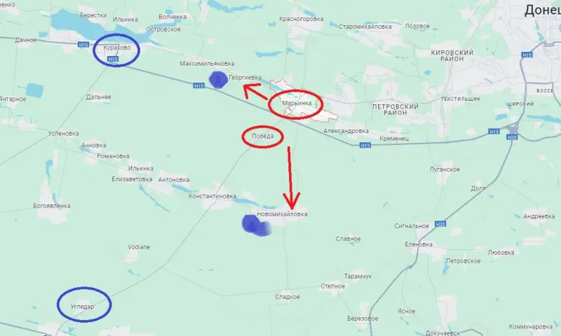 Карта боевых действий (район Марьинки)
