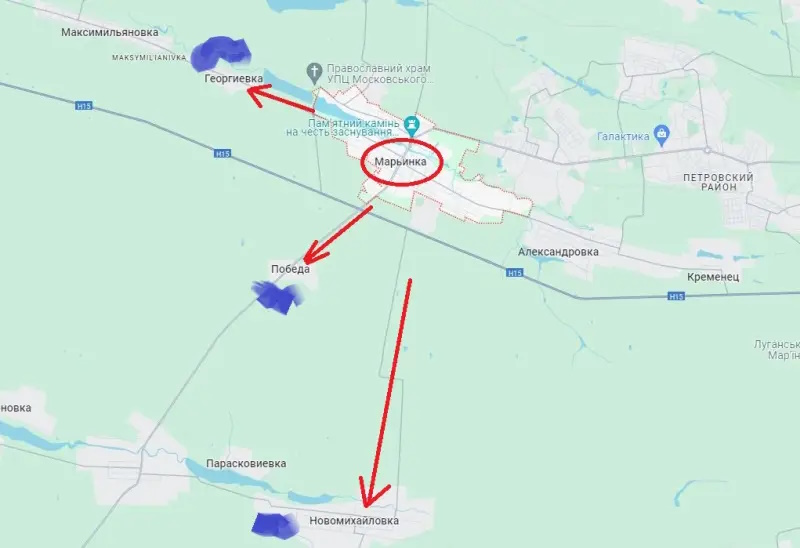 Новомихайловка и Марьинка - карта боевых действий