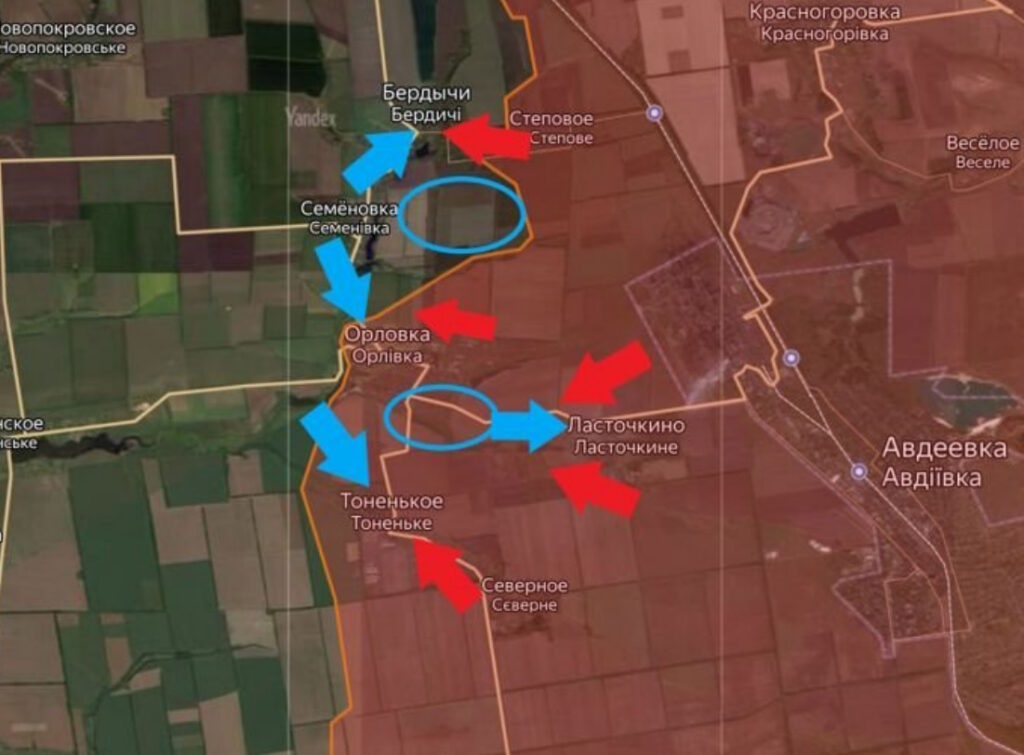Бердычи, Тоненькое и Орловка (западнее Авдеевки) - карта боевых действий